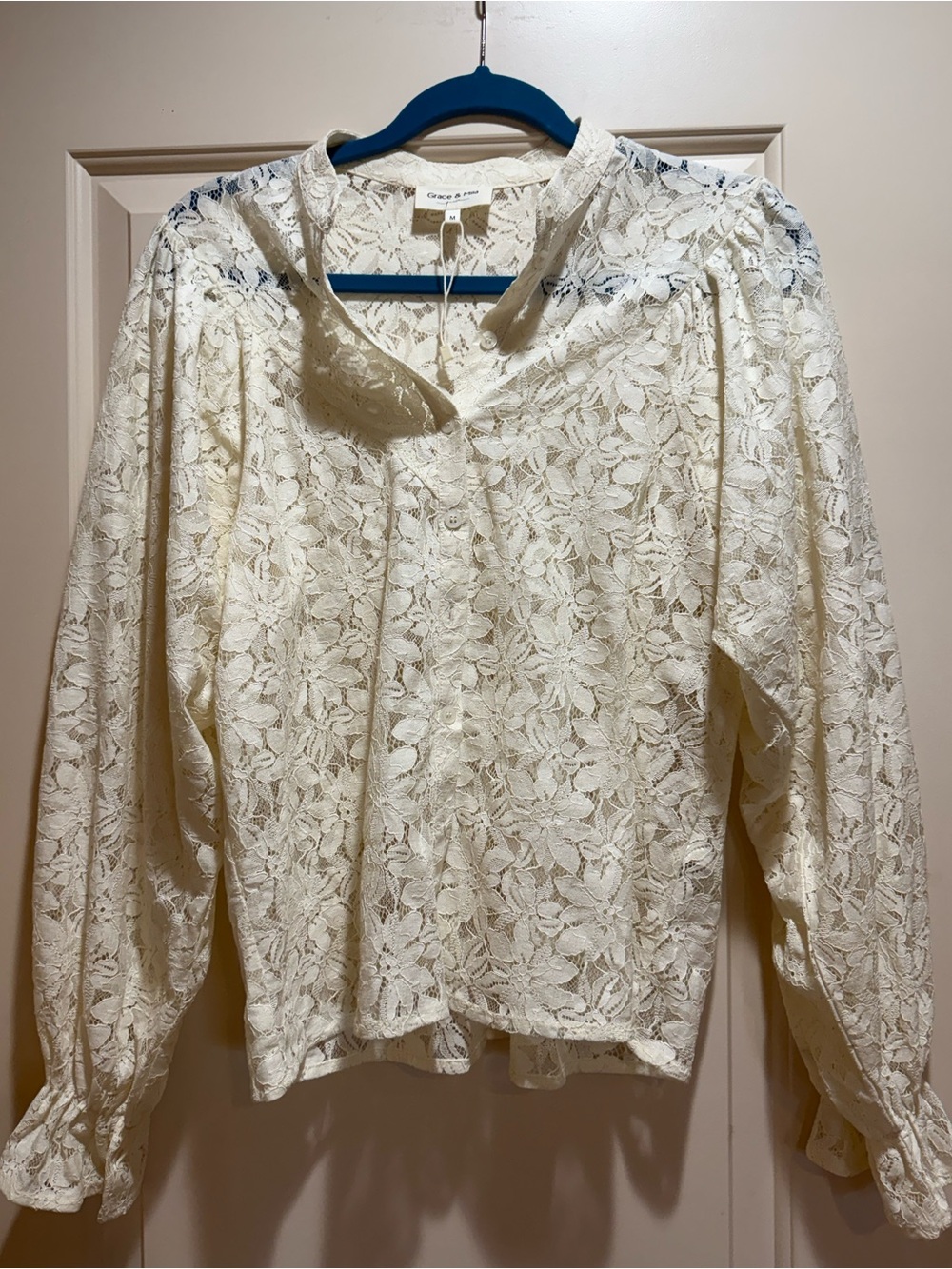 Grace & Emma Ivory Lace Button-Up Blouse